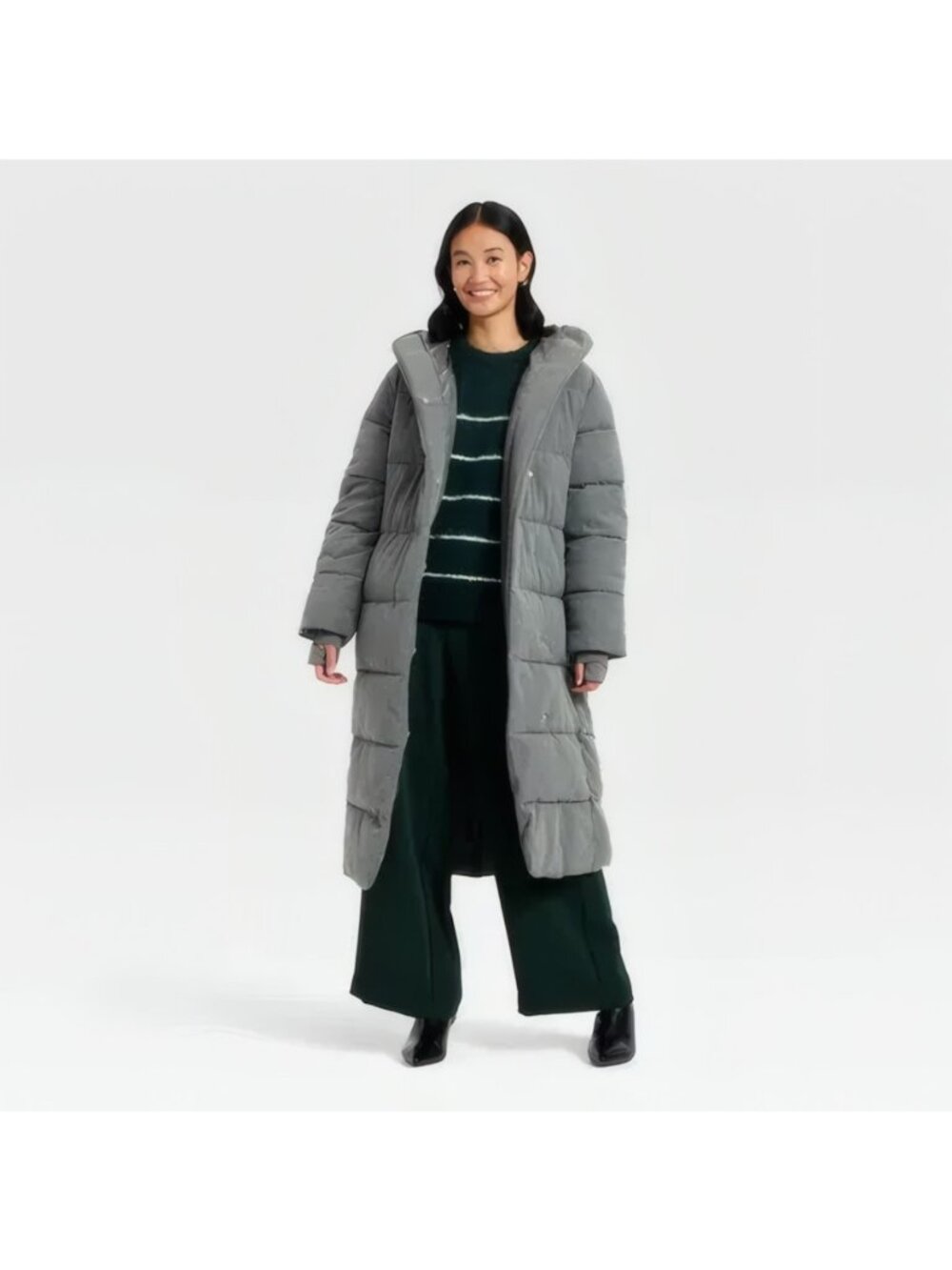 A New Day Womens Duvet Puffer Jacket Small Grey Button Front Casual